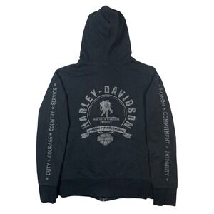 Harley Davidson Hoodie Womens L Wounded Warrior Project Military Full Zip Black